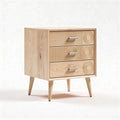 Wooden nightstand with three drawers and decorative patterns 40 x 40 x 50cm