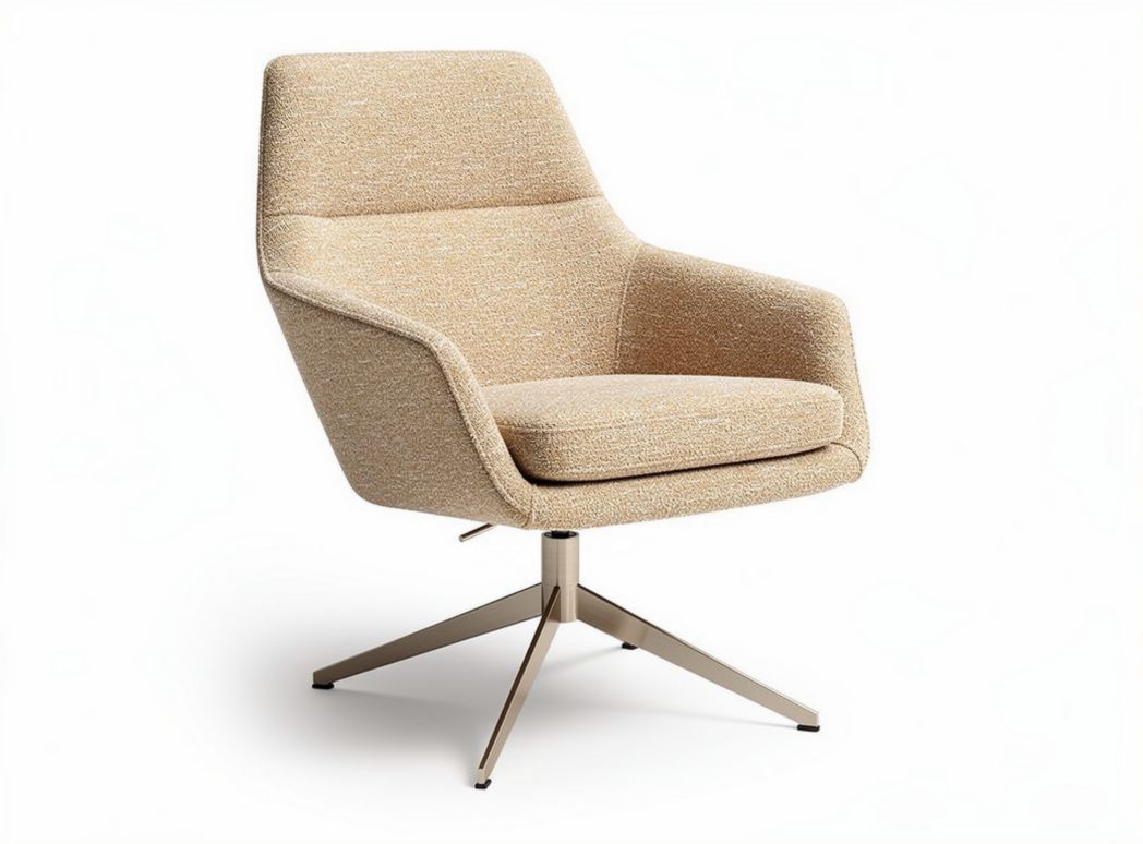 Lounge chair in beige fabric with metal base and dimensions 80 x 70 x 85cm