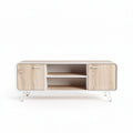 Modern wooden media console in white and natural finish 120 x 40 x 45cm