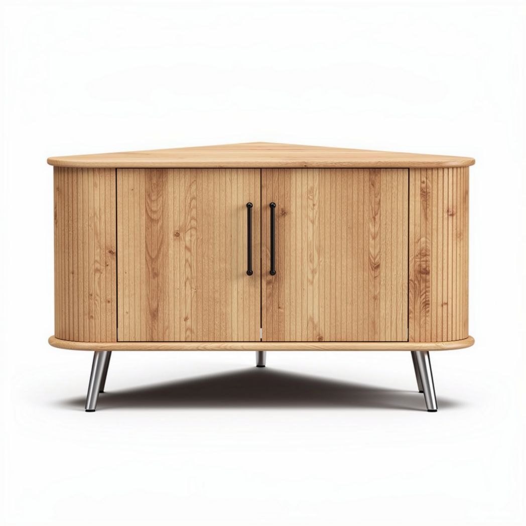 Corner storage cabinet with wooden finish and metal legs 60 x 120 x 45cm
