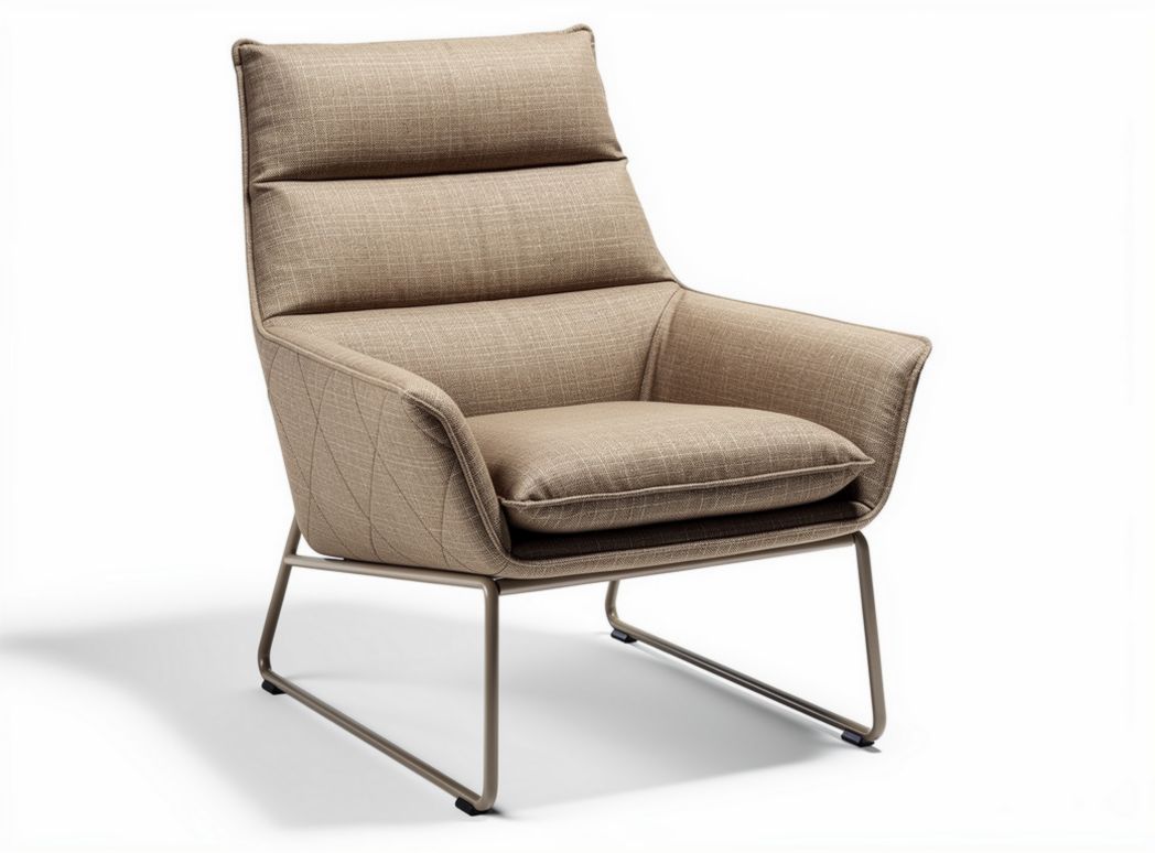 Upholstered lounge chair in beige fabric with metal legs 80 x 70 x 90cm