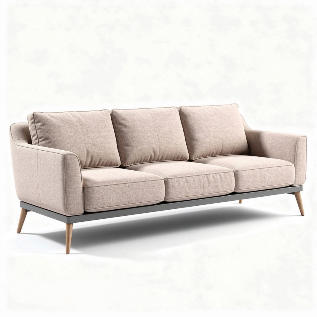 Fabric sofa for living room in light beige with wooden legs 200 x 90 x 85cm