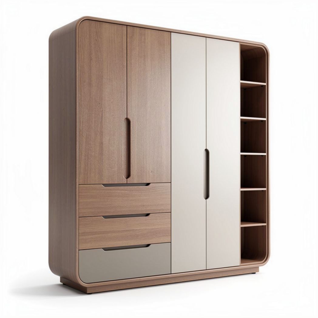 Modern wooden wardrobe with multiple shelves and drawers for storage 150 x 100 x 200cm