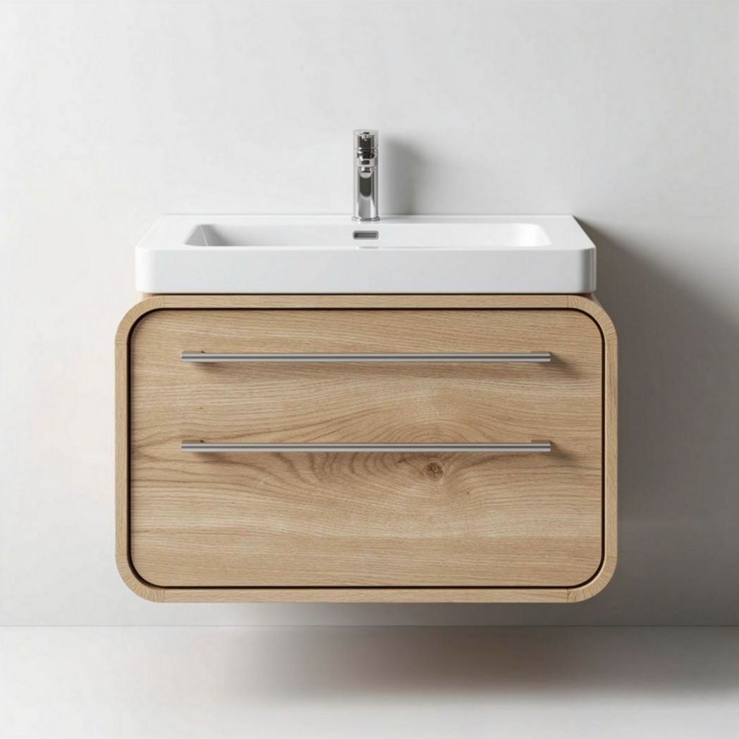 Wall-mounted bathroom vanity with sink and wooden storage cabinet 60 x 45 x 25cm