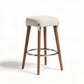 Wooden bar stool with padded seat in light gray fabric 40 x 40 x 75cm