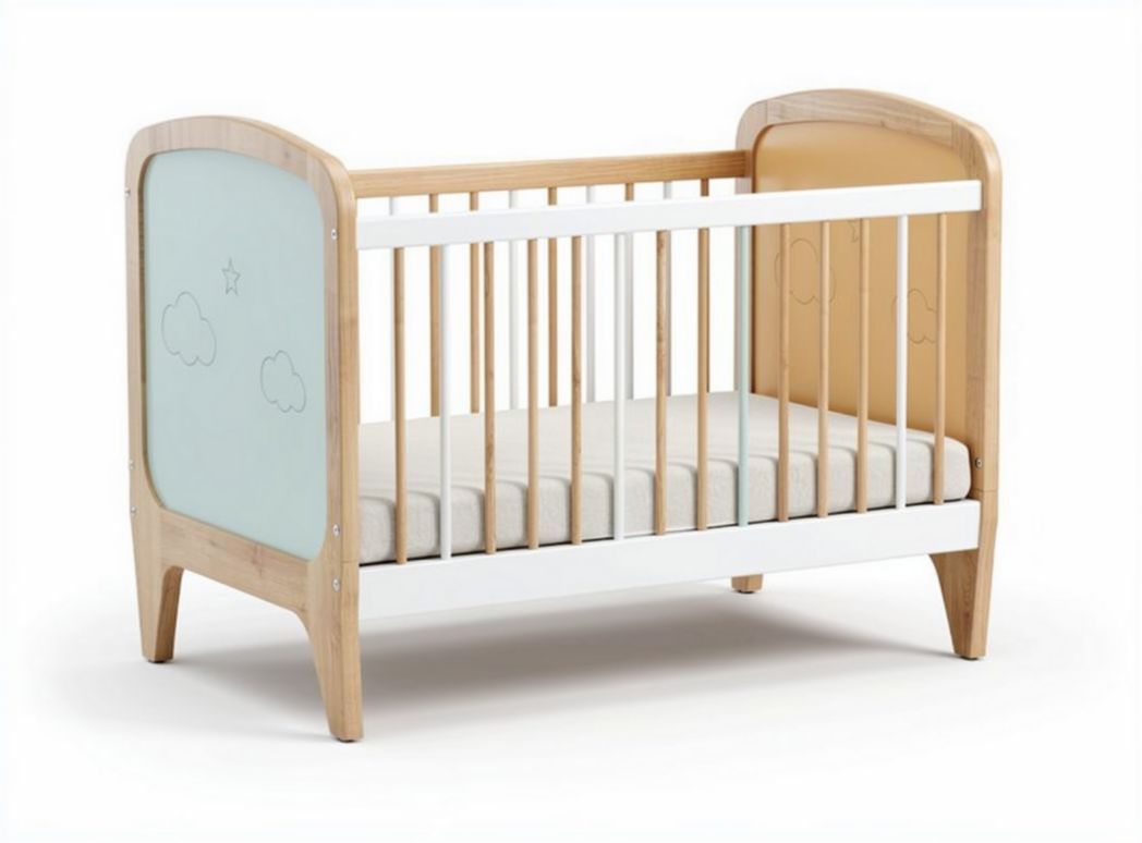 Wooden baby crib with breathable mesh sides and mattress included 120 x 60 x 80cm