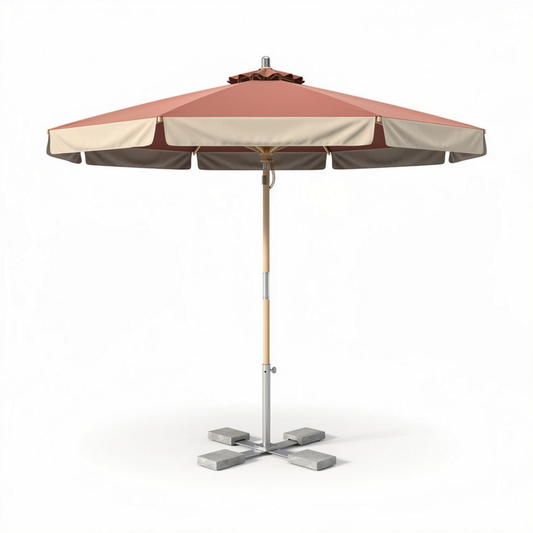 Outdoor patio umbrella with canopy in coral and beige 240 x 240 x 250cm