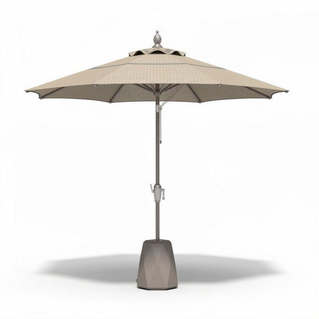 Patio umbrella with beige canopy and durable metal frame 9ft diameter