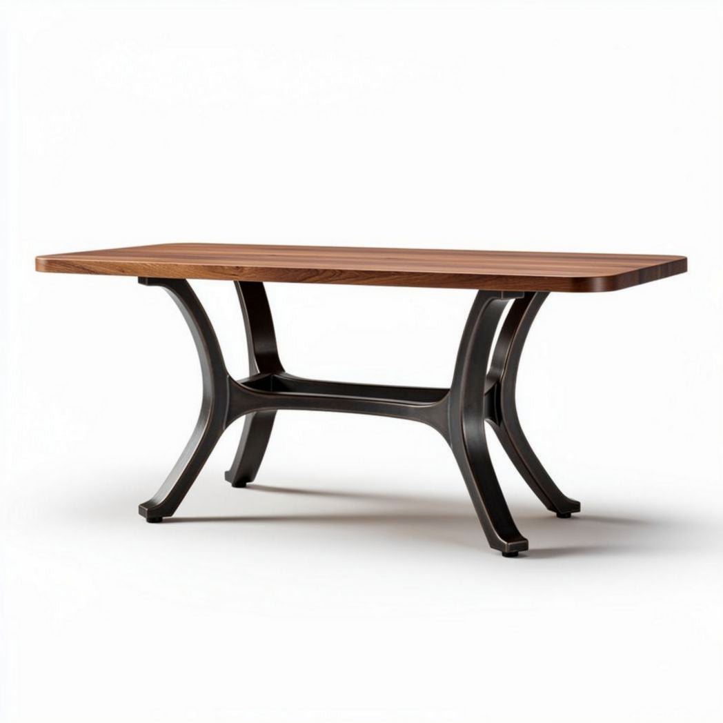 Wooden dining table with metal legs 150 x 80 x 75cm in walnut finish